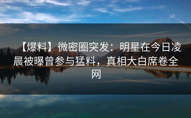 【爆料】微密圈突发：明星在今日凌晨被曝曾参与猛料，真相大白席卷全网