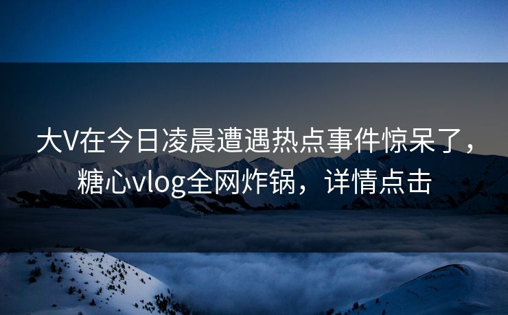 大V在今日凌晨遭遇热点事件惊呆了，糖心vlog全网炸锅，详情点击