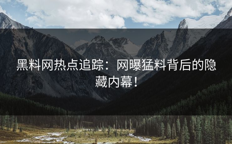 黑料网热点追踪：网曝猛料背后的隐藏内幕！