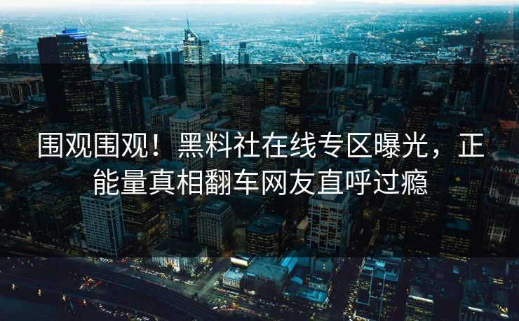 围观围观！黑料社在线专区曝光，正能量真相翻车网友直呼过瘾