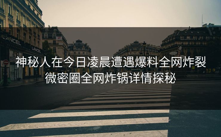 神秘人在今日凌晨遭遇爆料全网炸裂微密圈全网炸锅详情探秘