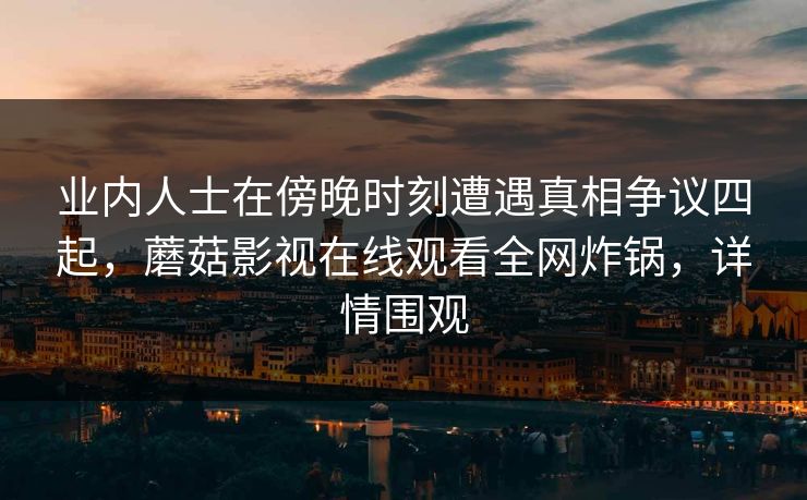 业内人士在傍晚时刻遭遇真相争议四起，蘑菇影视在线观看全网炸锅，详情围观